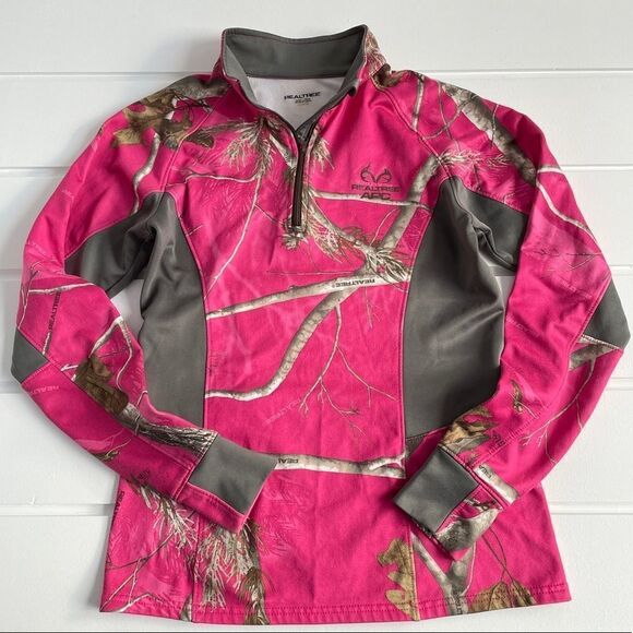 Realtree Ladies Jacket Performance Realtree Camo 1/4 Zip Mock Neck Pullover Top - Picture 2 of 12